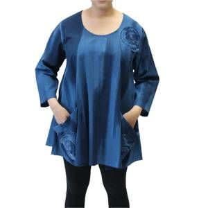 NEW MODESCE hand painted cotton swirl swing tunic in blue multi